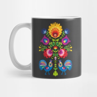 Folklore with Two Roosters - dark background Mug